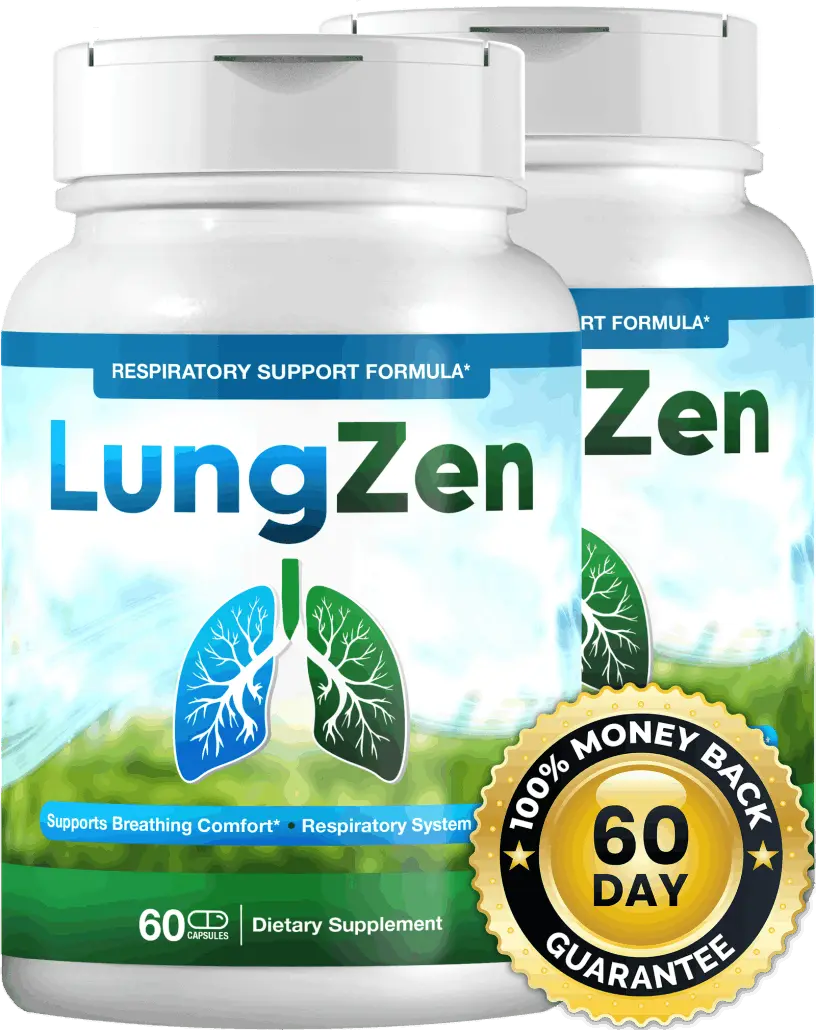 LungZen natural respiratory support supplement bottle with turmeric and curcumin